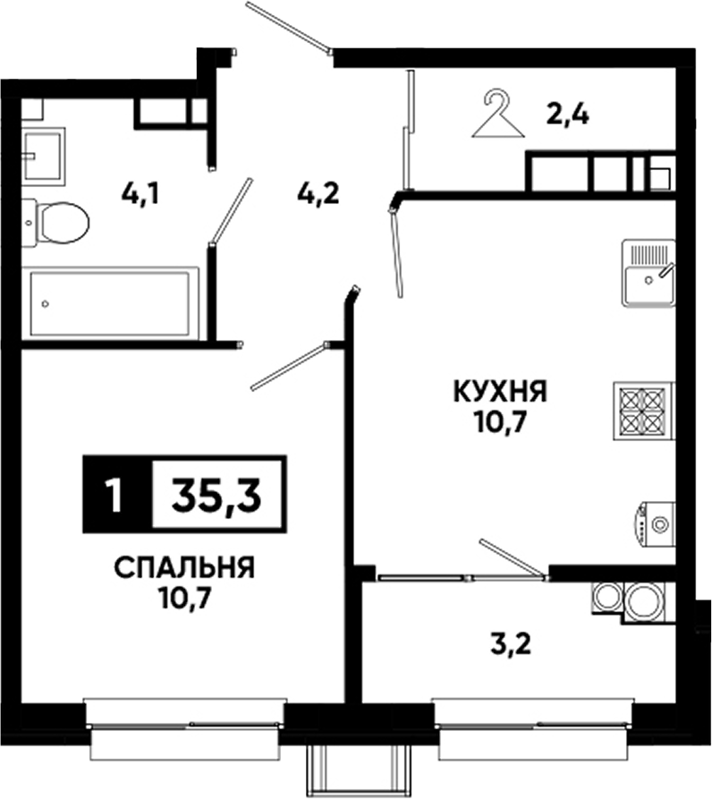 1-комн., 32.1 м², 16/16 этаж, ЖК «Кварталы 17/77»