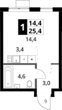 Студия, 25.4 м², 5/16 этаж, ЖК «1-й Ясеневский»