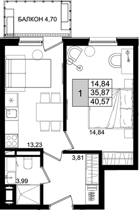 Продается 2-комн. квартира, 34.72 м²
