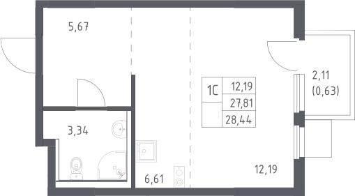 Студия, 27.81 м², 15/17 этаж, ЖК «Пригород Лесное»