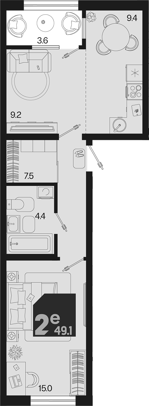 2-комн. квартира, 47.3 м² в ЖК Первое место — фото 2