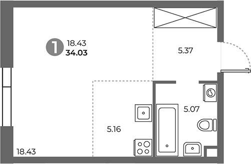 Студия, 34.03 м², 9/11 этаж, ЖК «Павелецкая от Гранель»