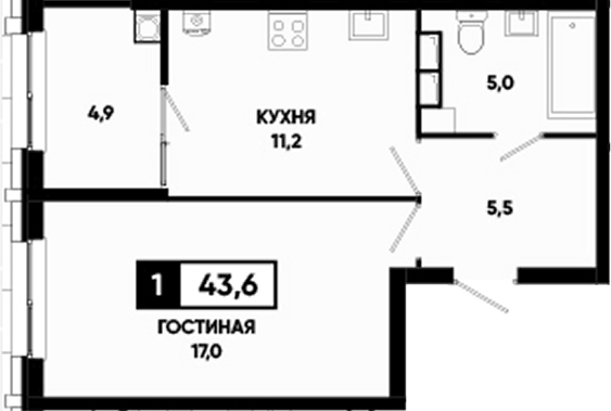1-комн., 38.7 м², 4/24 этаж, ЖК «Основа. ГК ЮгСтройИнвест. Ставропольский край»