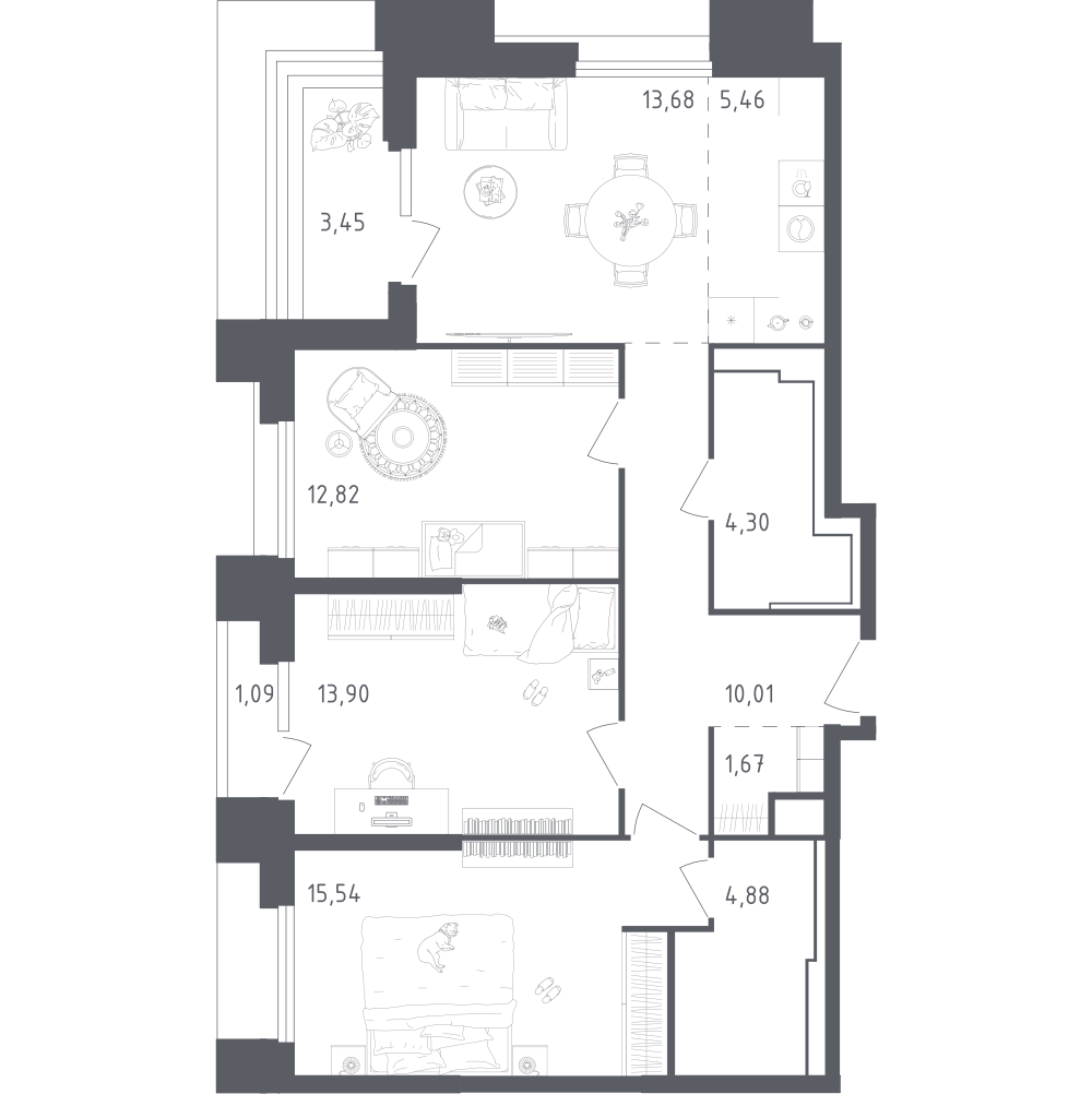 4+ комнаты, 82.26 м², 6/28 этаж, ЖК «Скай Спутник»