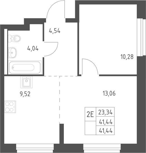 2-комн., 41.44 м², 6/11 этаж, ЖК «Горки Парк»