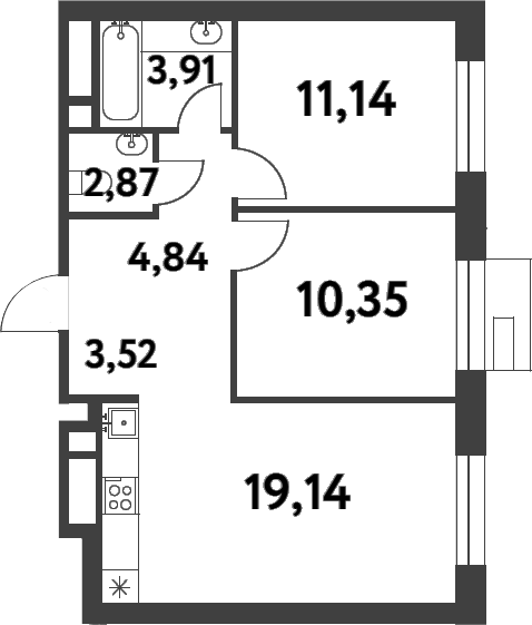 2-комн., 55.77 м², 4/16 этаж, ЖК «Смарт Гарден»