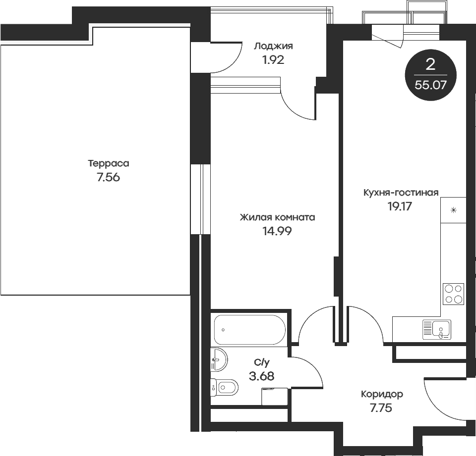 2-комн., 45.62 м², 5/5 этаж, ЖК «Равновесие»