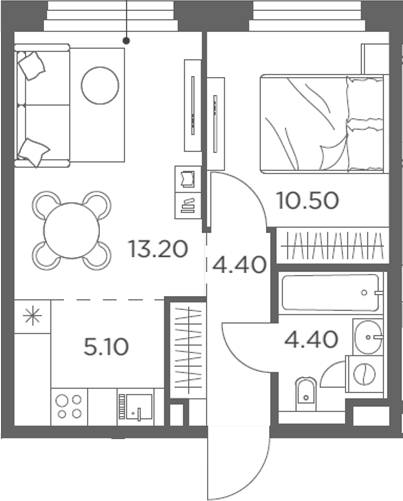 2-комн., 37.6 м², 8/20 этаж, ЖК «Белый Град»
