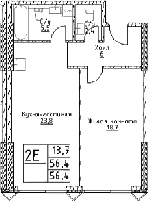 2-комн., 56.7 м², 2/29 этаж, ЖК «Наметкин Тауэр»