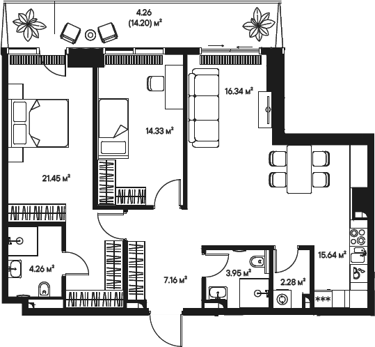 3-комн., 85.41 м², 6/11 этаж, ЖК «Джойс»