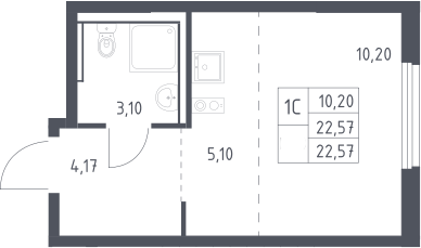 Студия, 22.57 м², 12/17 этаж, ЖК «Пригород Лесное»