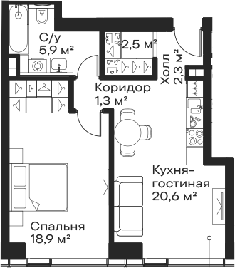 2-комн., 51.5 м², 6/59 этаж, ЖК «Сити Бэй»