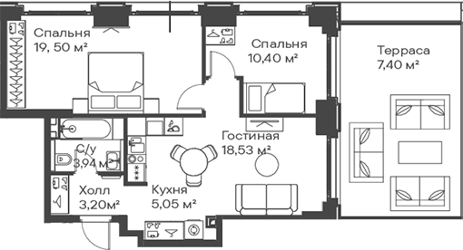 3-комн., 60.62 м², 2/15 этаж, ЖК «Сити Бэй»