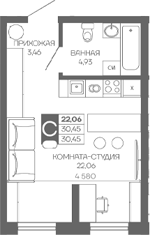 Студия квартира, 30.45 м² в ЖК Иначе в Молодежном — фото 2