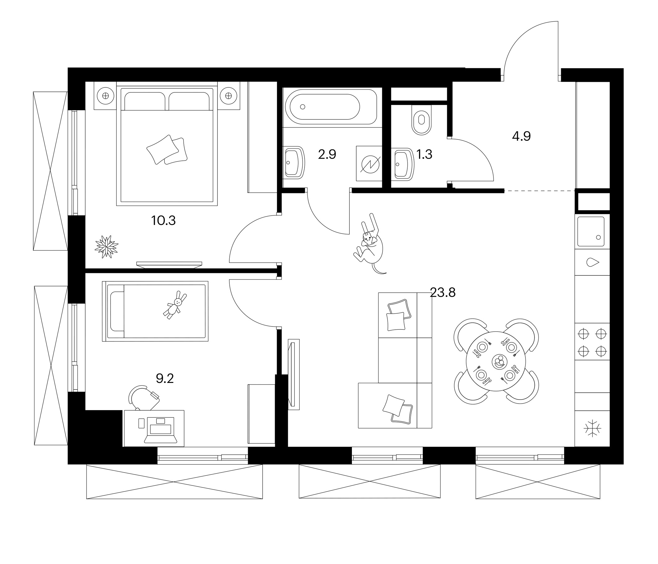 2-комн., 52.4 м², 18/24 этаж, ЖК «Мичуринский парк»