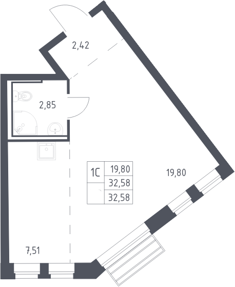 Студия, 32.58 м², 11/12 этаж, ЖК «Рублевский квартал»
