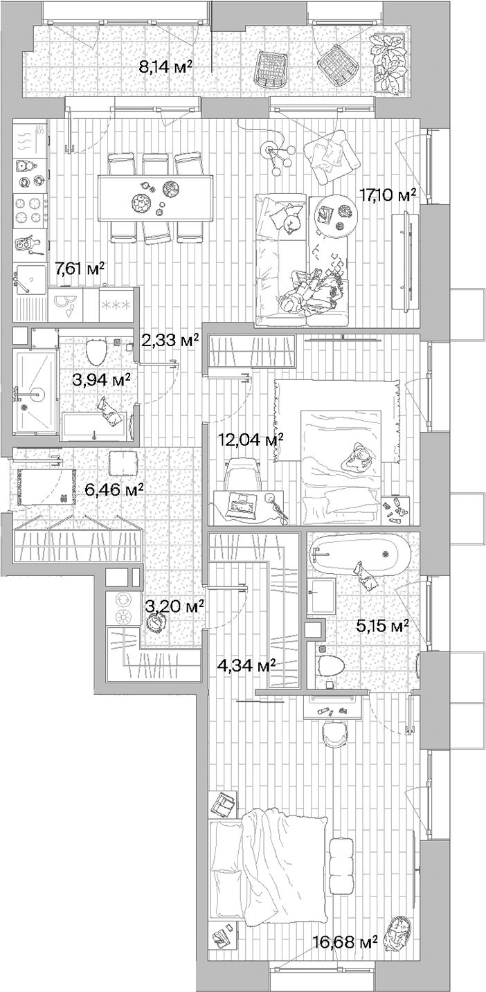 3-комн., 78.85 м², 5/6 этаж, ЖК «МЫС»