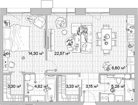 2-комн., 63.35 м², 8/10 этаж, ЖК «МЫС»
