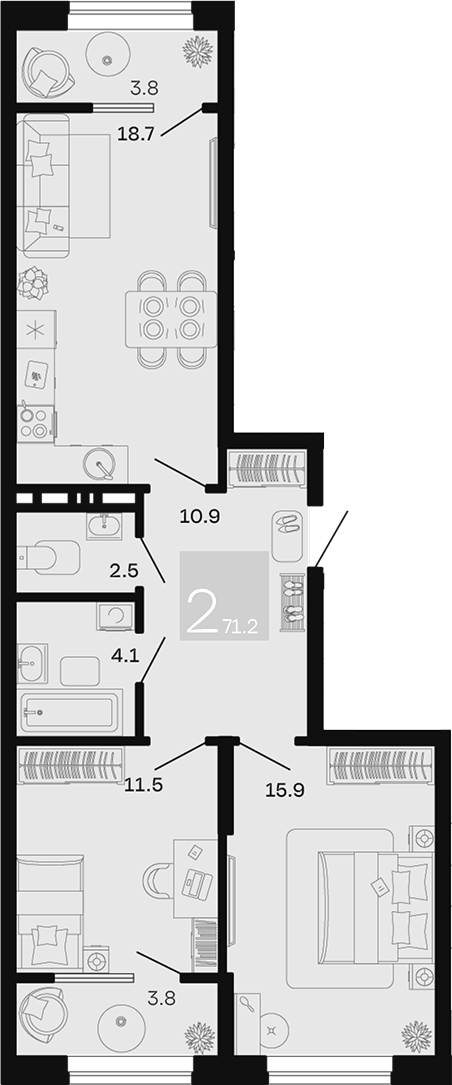 2-комн. квартира, 63.6 м² в ЖК Хозяин Морей — фото 2