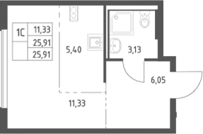 Студия, 25.91 м², 8/9 этаж, ЖК «Большое Юрлово»