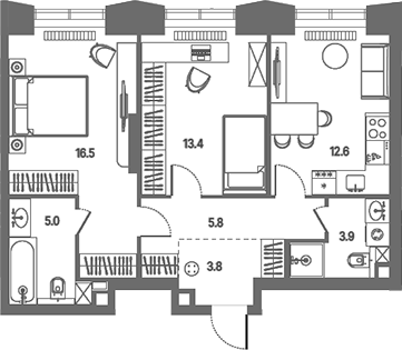 3-комн., 61 м², 13/39 этаж, ЖК «КОД Сокольники»