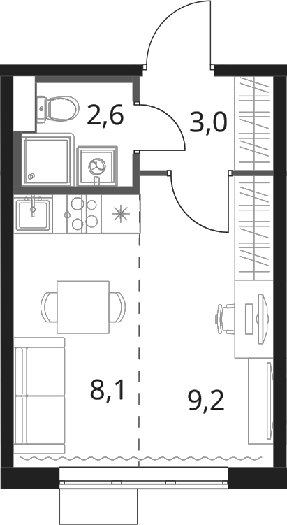 Студия, 22.9 м², 2/16 этаж, ЖК «1-й Шереметьевский»