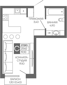 Студия квартира, 27.4 м² в ЖК Иначе в Молодежном — фото 2