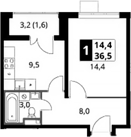 1-комн., 34.9 м², 19/24 этаж, ЖК «1-й Донской»