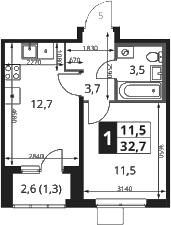 1-комн., 32 м², 10/17 этаж, ЖК «1-й Ясеневский»