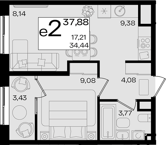 2-комн. квартира, 34.45 м² в ЖК Патрики — фото 3
