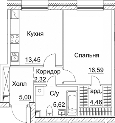 1-комн., 47.44 м², 27/35 этаж, ЖК «СЕЗАР СИТИ»