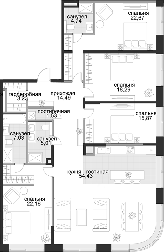 4+ комнаты, 169.45 м², 3/16 этаж, ЖК «Садовническая, 69»