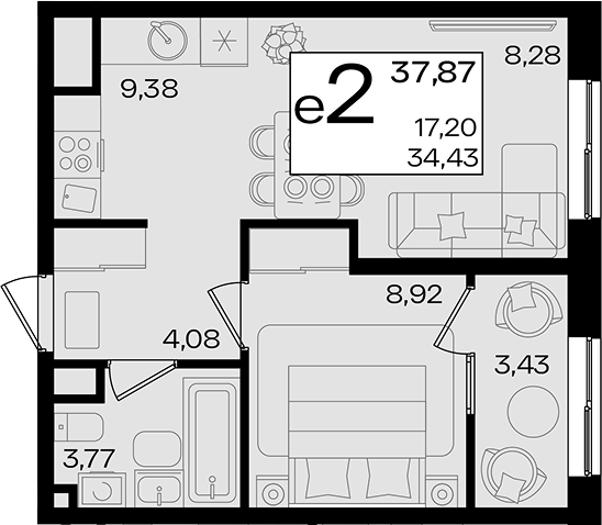2-комн. квартира, 34.44 м² в ЖК Патрики — фото 2