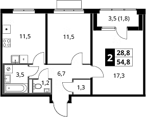 2-комн., 53 м², 15/16 этаж, ЖК «1-й Ясеневский»