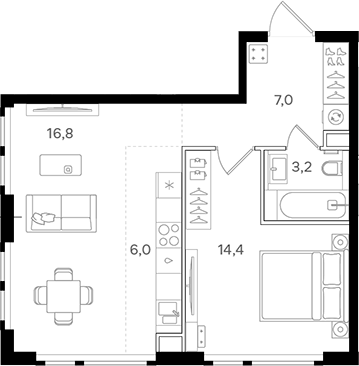 2-комн., 47.4 м², 3/25 этаж, ЖК «НАЗАРЕ»