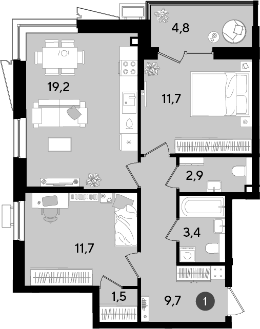 3-комн. квартира, 60.1 м² в ЖК Парк Победы — фото 2