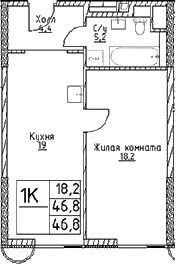 1-комн., 46.8 м², 10/29 этаж, ЖК «Наметкин Тауэр»