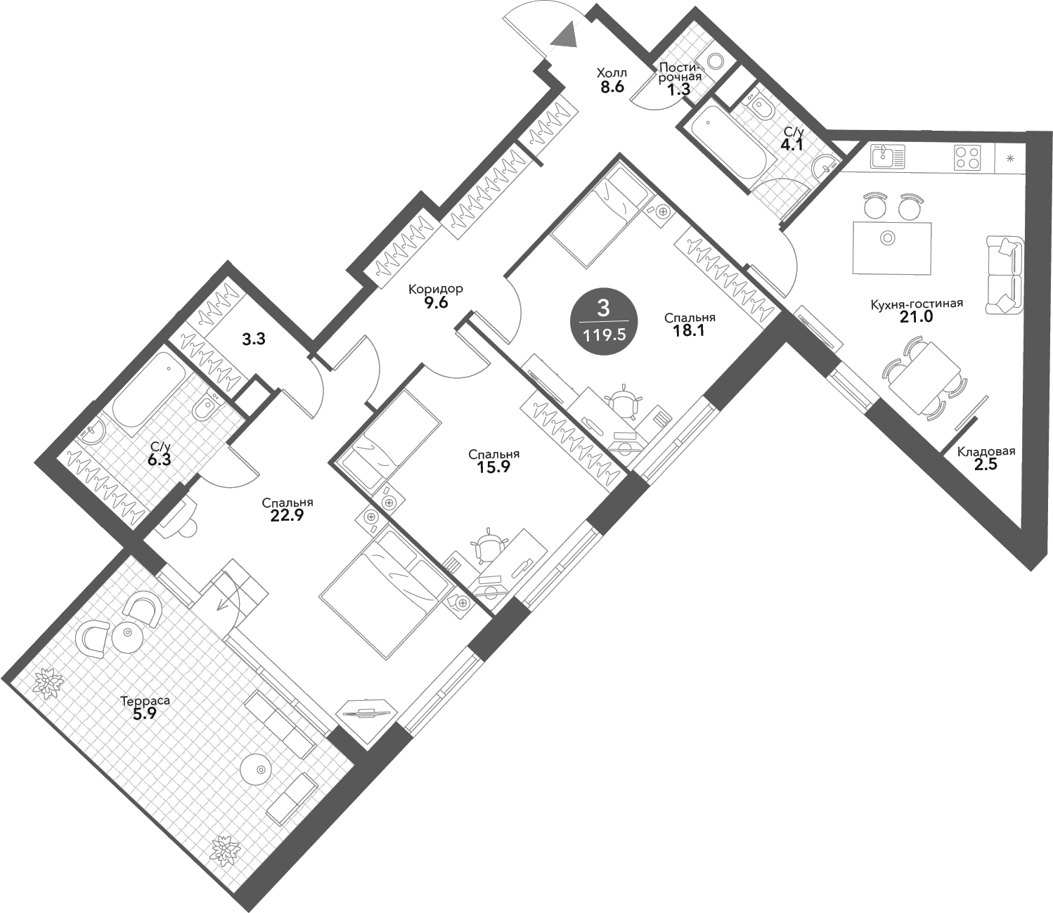 4+ комнаты, 113.6 м², 19/20 этаж, ЖК «Воксхолл»