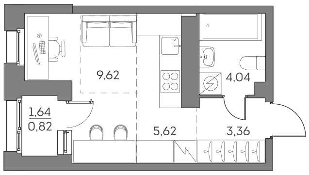 Студия, 22.64 м², 25/25 этаж, ЖК «Аквилон БИСАЙД 2.0»
