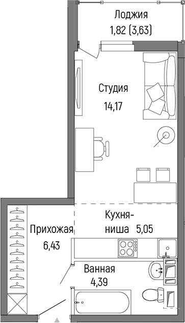 Студия, 30.04 м², 8/9 этаж, ЖК «Рига Хиллс»