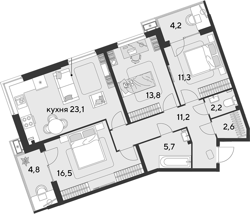 4-комн. квартира, 87.8 м² в ЖК Парк Победы — фото 2