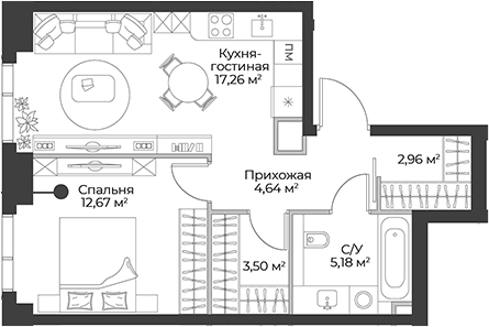 2-комн., 46.2 м², 2/27 этаж, ЖК «Гранд Фили»