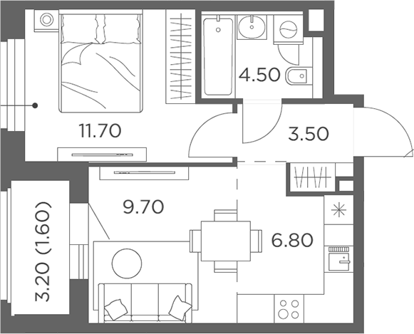 2-комн., 36.2 м², 17/23 этаж, ЖК «Белый Град»