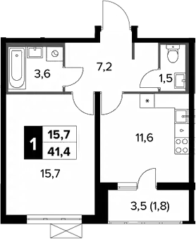 1-комн., 40.6 м², 4/24 этаж, ЖК «Южная Битца»