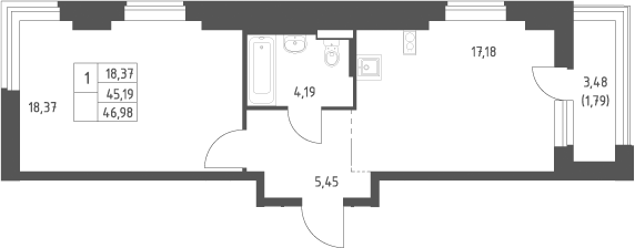2-комн., 46.8 м², 2/9 этаж, ЖК «Большое Юрлово»