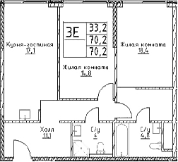 3-комн., 70.2 м², 24/29 этаж, ЖК «Наметкин Тауэр»