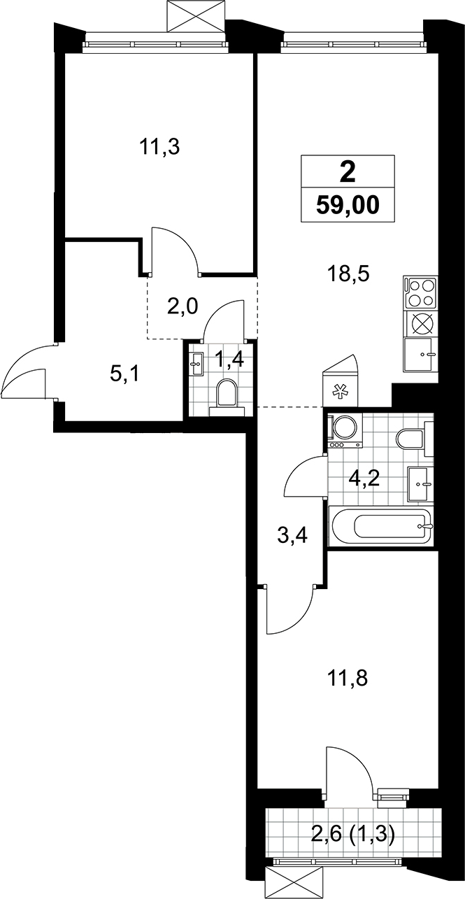 3-комн., 57.7 м², 7/11 этаж, ЖК «Деснаречье»