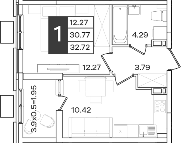 1-комн., 30.77 м², 6/18 этаж, ЖК «Сюжеты»
