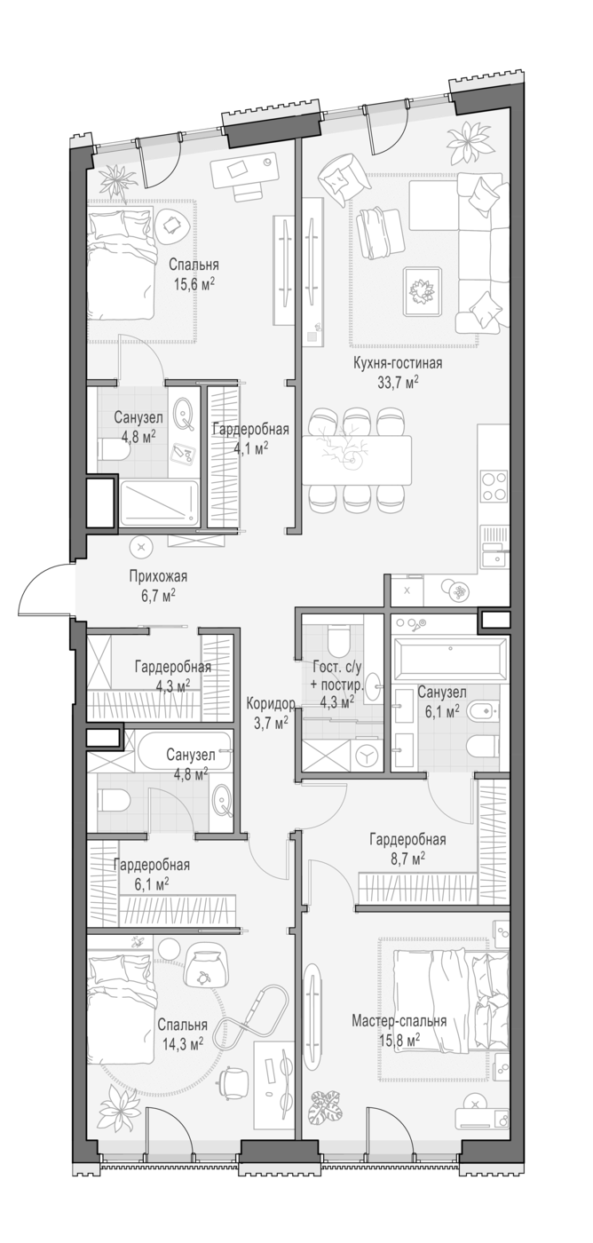 4+ комнаты, 133 м², 2/11 этаж, ЖК «Квартал Тишинский бульвар»