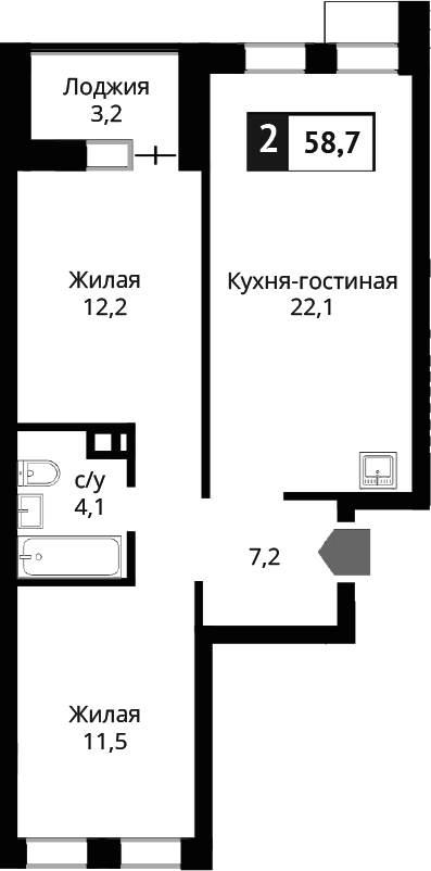 3-комн., 55.5 м², 5/6 этаж, ЖК «Лесная Отрада»